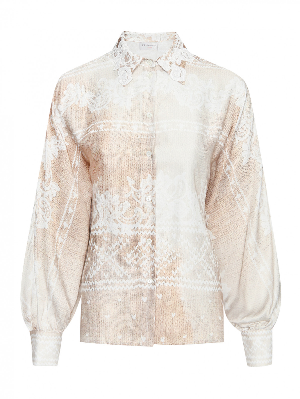 Блуза с узором и кружевом свободного кроя Ermanno Firenze  –  Общий вид  – Цвет:  Мультиколор