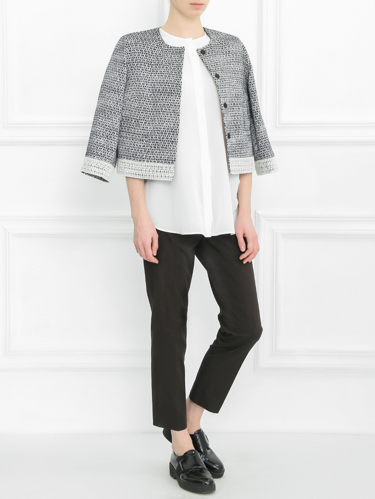 Блуза из льна и шелка на пуговицах Max Mara  –  Модель Общий вид  – Цвет:  Белый