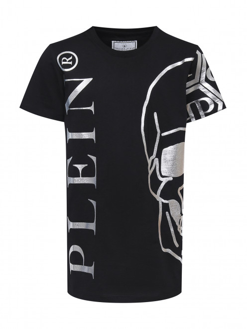 Хлопковая футболка с металлизированным принтом Philipp Plein - Общий вид