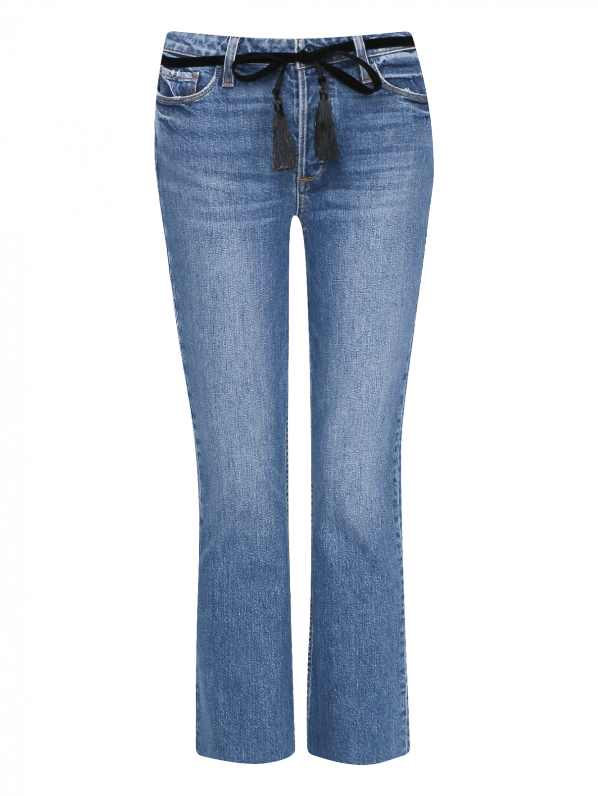 Укороченные джинсы с контрастным поясом Paige  –  Общий вид  – Цвет:  Синий