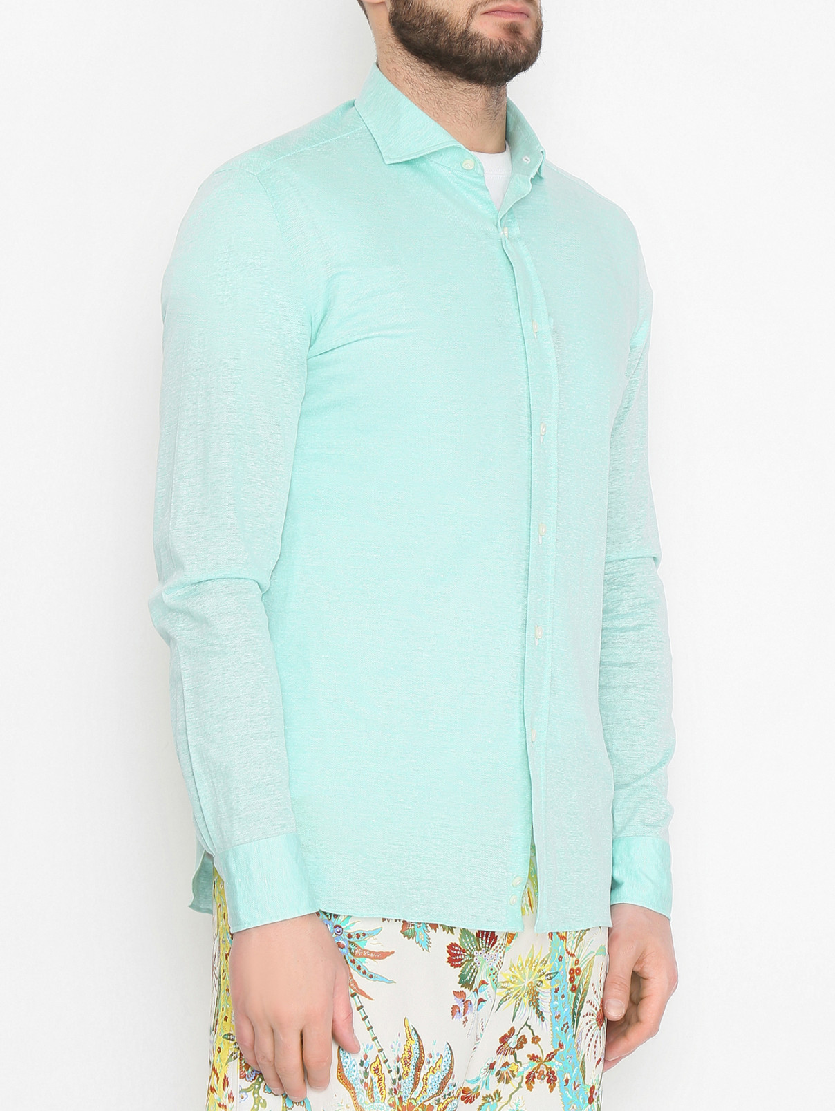Рубашка из хлопка с узором Giampaolo  –  МодельВерхНиз  – Цвет:  Зеленый