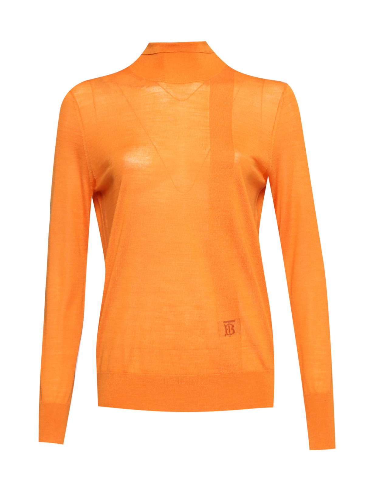 Водолазка из шерсти, шелка и кашемира однотонная Burberry  –  Общий вид  – Цвет:  Оранжевый