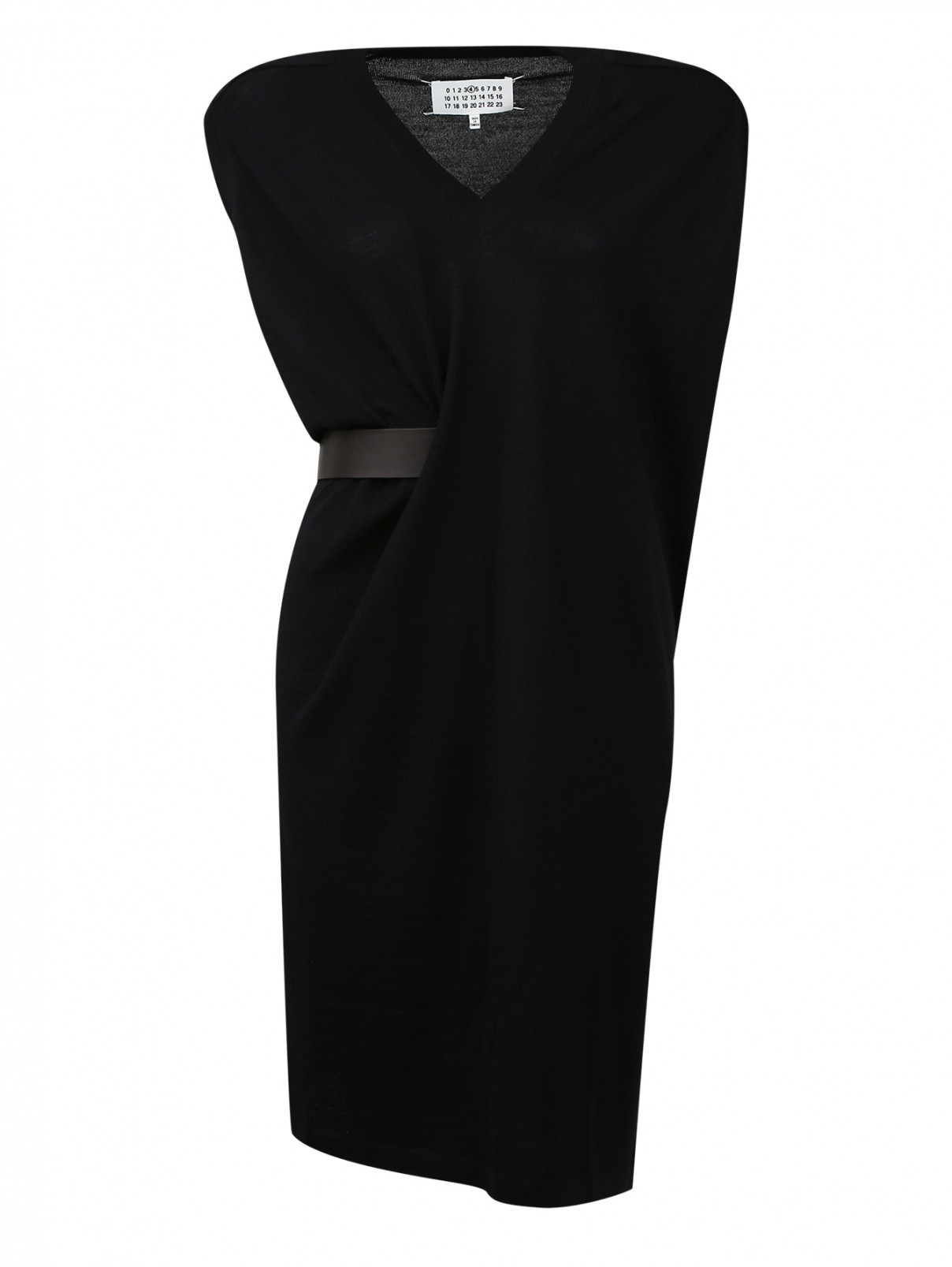 Платье из шерсти и шелка с ремнем Maison Margiela  –  Общий вид  – Цвет:  Черный