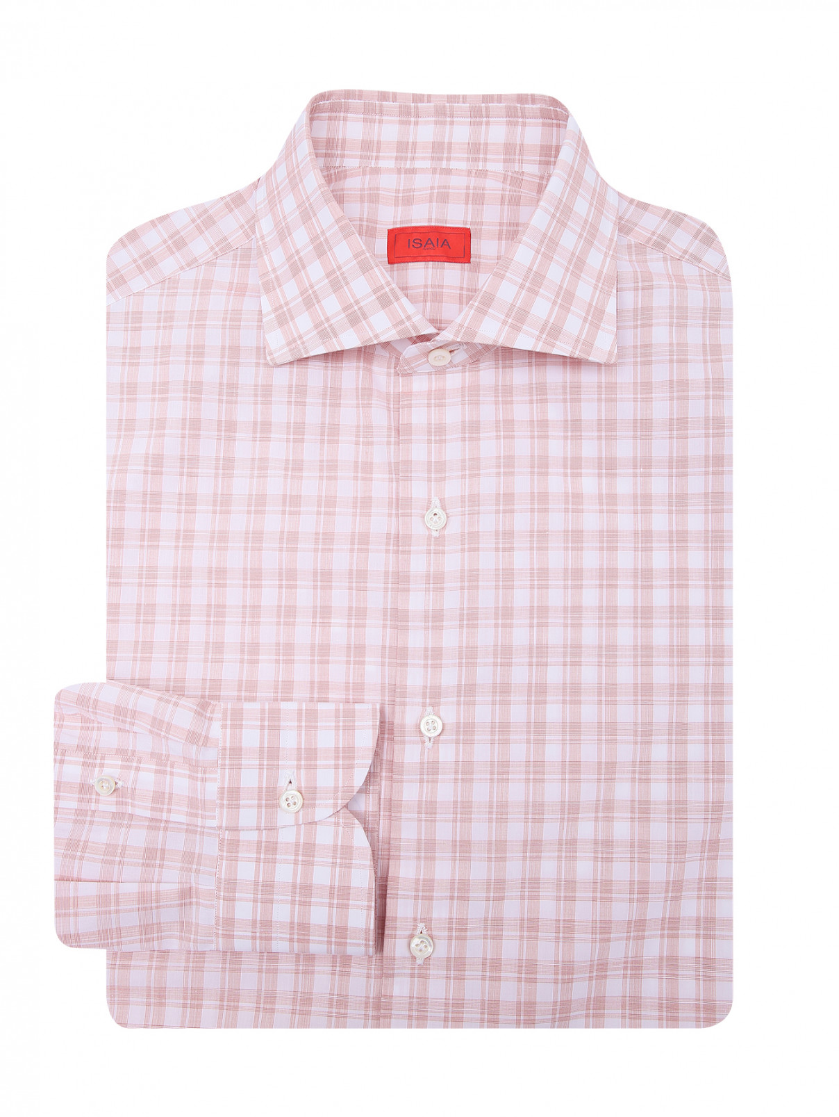 Рубашка из хлопка с узором клетка Isaia  –  Общий вид  – Цвет:  Розовый