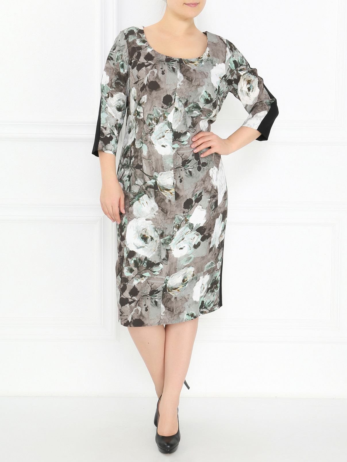 Платье-футляр с цветочным узором Marina Rinaldi  –  Модель Общий вид  – Цвет:  Черный