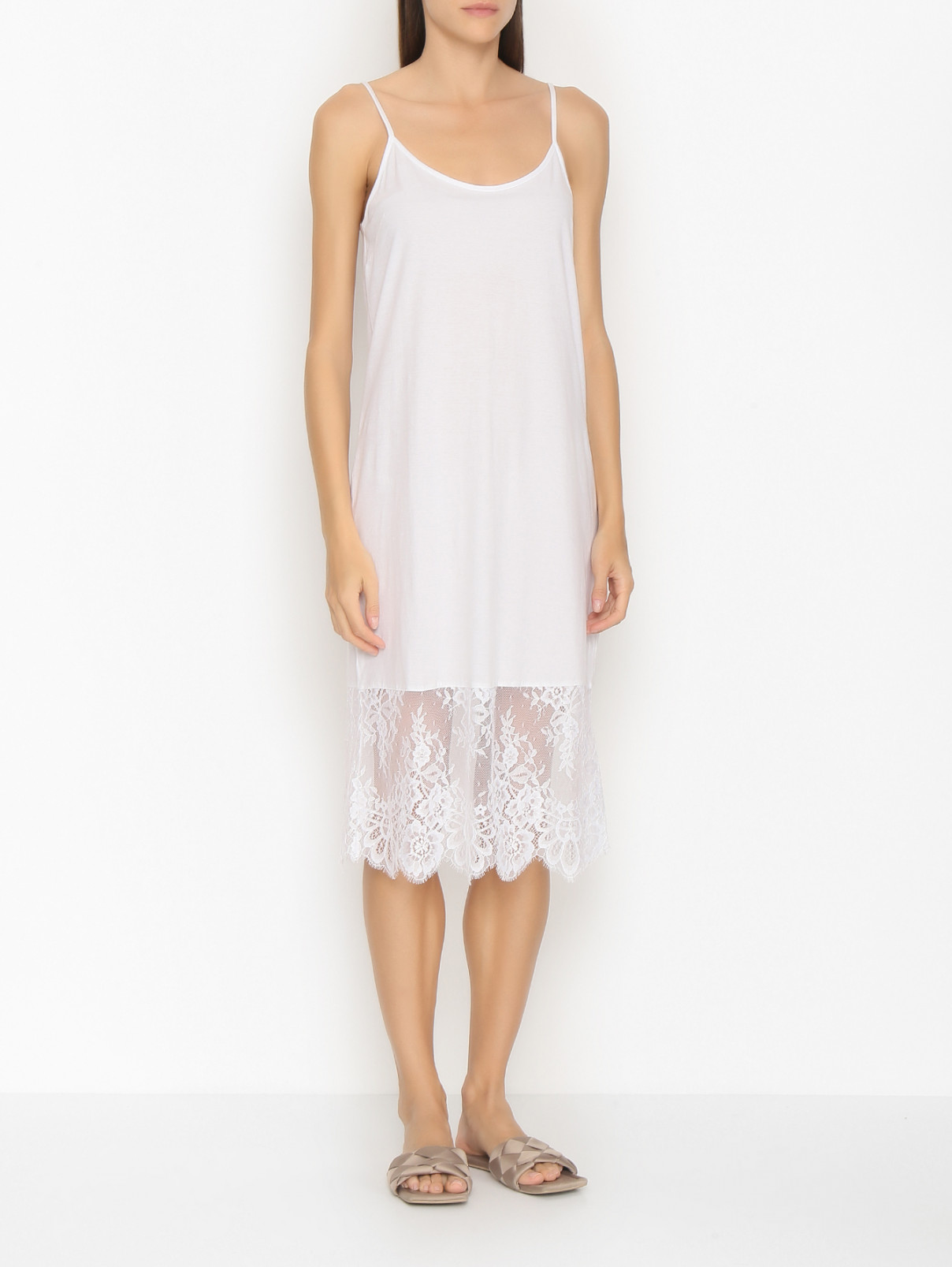 Платье-комбинация из хлопка TWINSET  –  МодельВерхНиз  – Цвет:  Белый