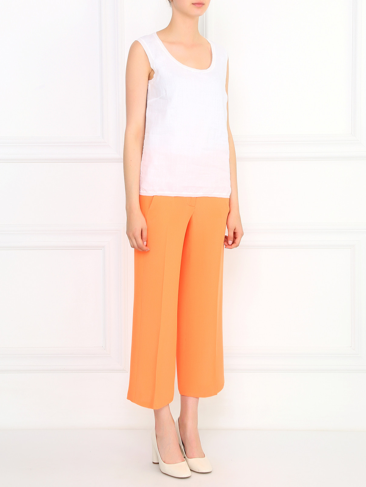 Укороченные брюки свободного кроя из смешанного шелка Cedric Charlier  –  Модель Общий вид  – Цвет:  Оранжевый