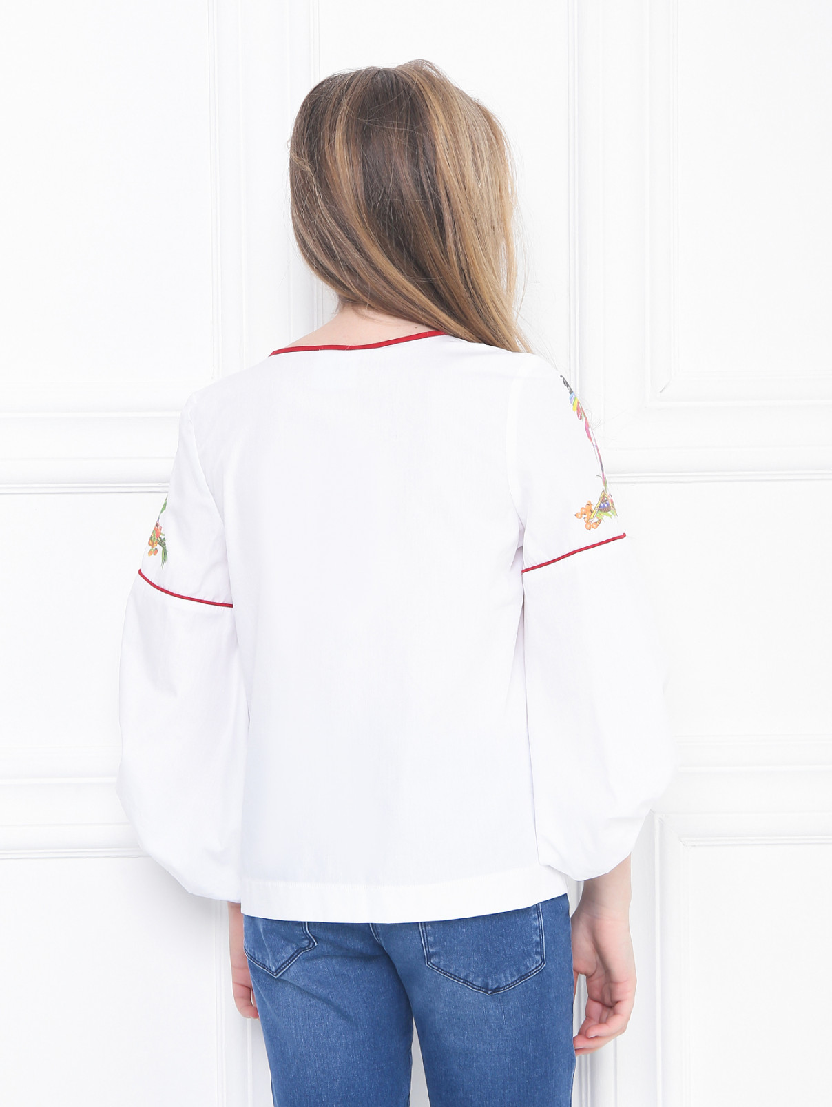 Блуза хлопковая в крестьянском стиле Stella Jean Kids  –  МодельВерхНиз1  – Цвет:  Белый