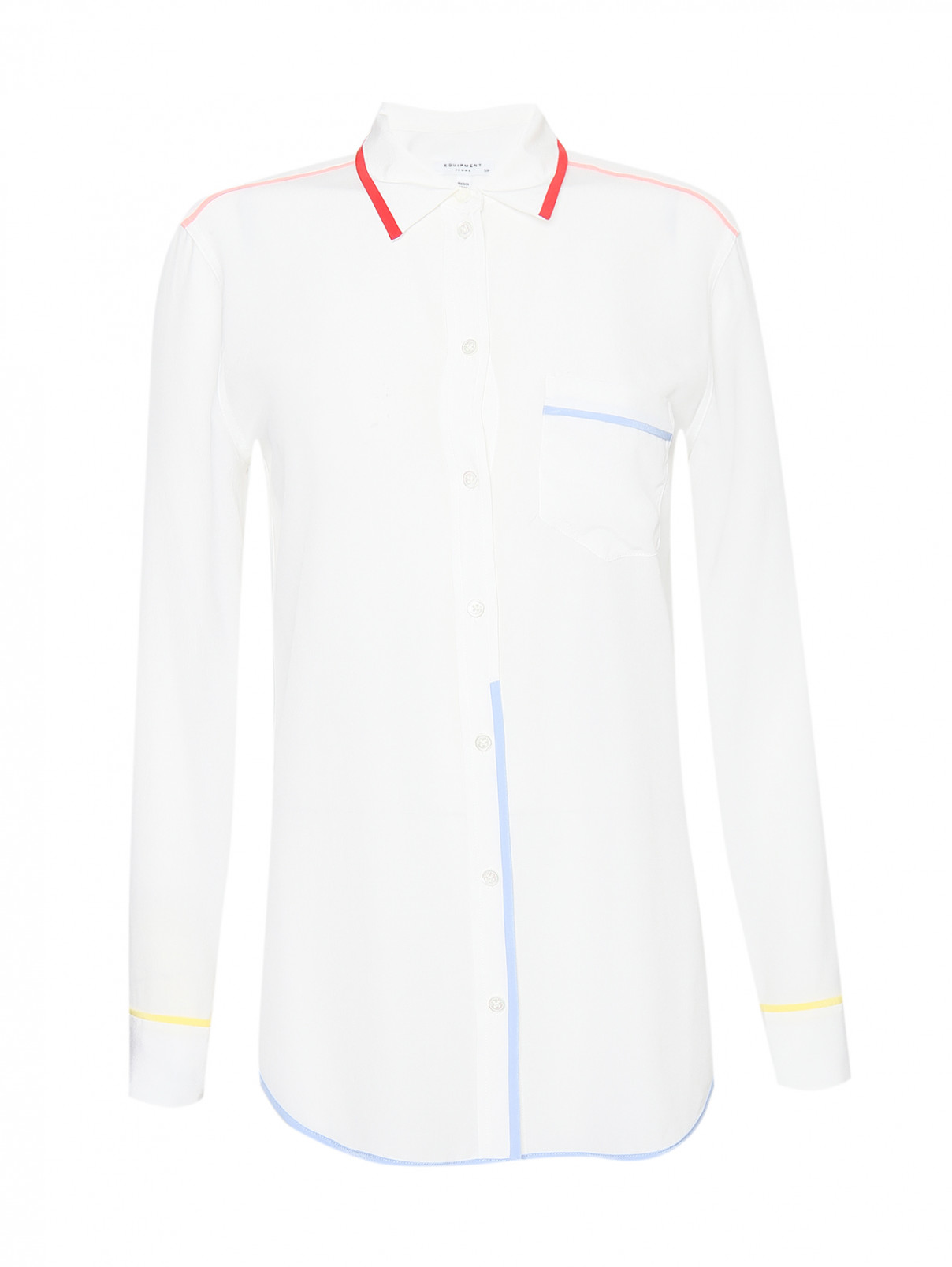 Блуза из шелка с контрастной отделкой Equipment  –  Общий вид  – Цвет:  Белый