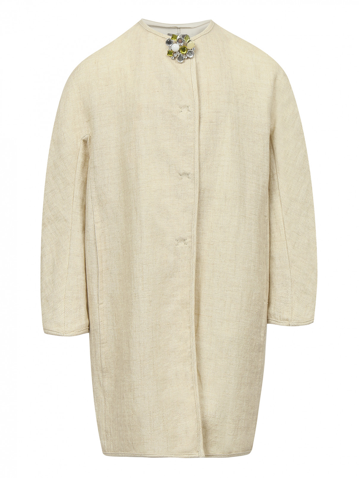 Пальто из хлопка и льна прямого кроя Ermanno Scervino Junior  –  Общий вид  – Цвет:  Бежевый