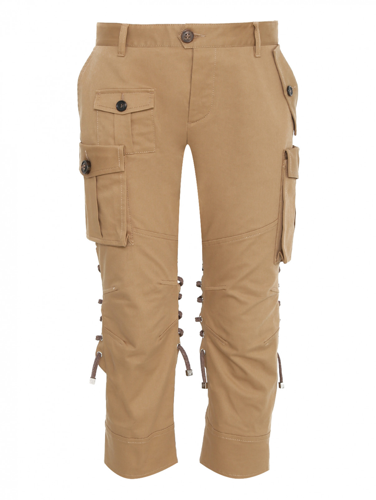 Укороченные брюки из хлопка с декором и накладными карманами Dsquared2  –  Общий вид  – Цвет:  Коричневый