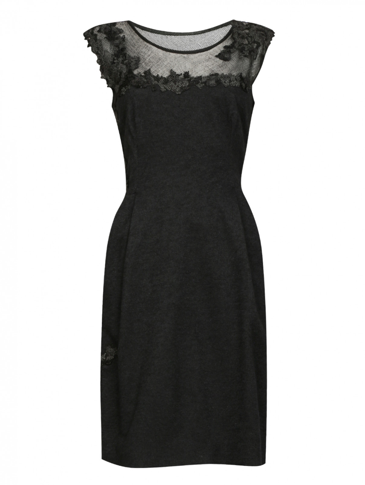 Платье из кашемира и шелка с вставками из кружева Ermanno Scervino  –  Общий вид  – Цвет:  Черный