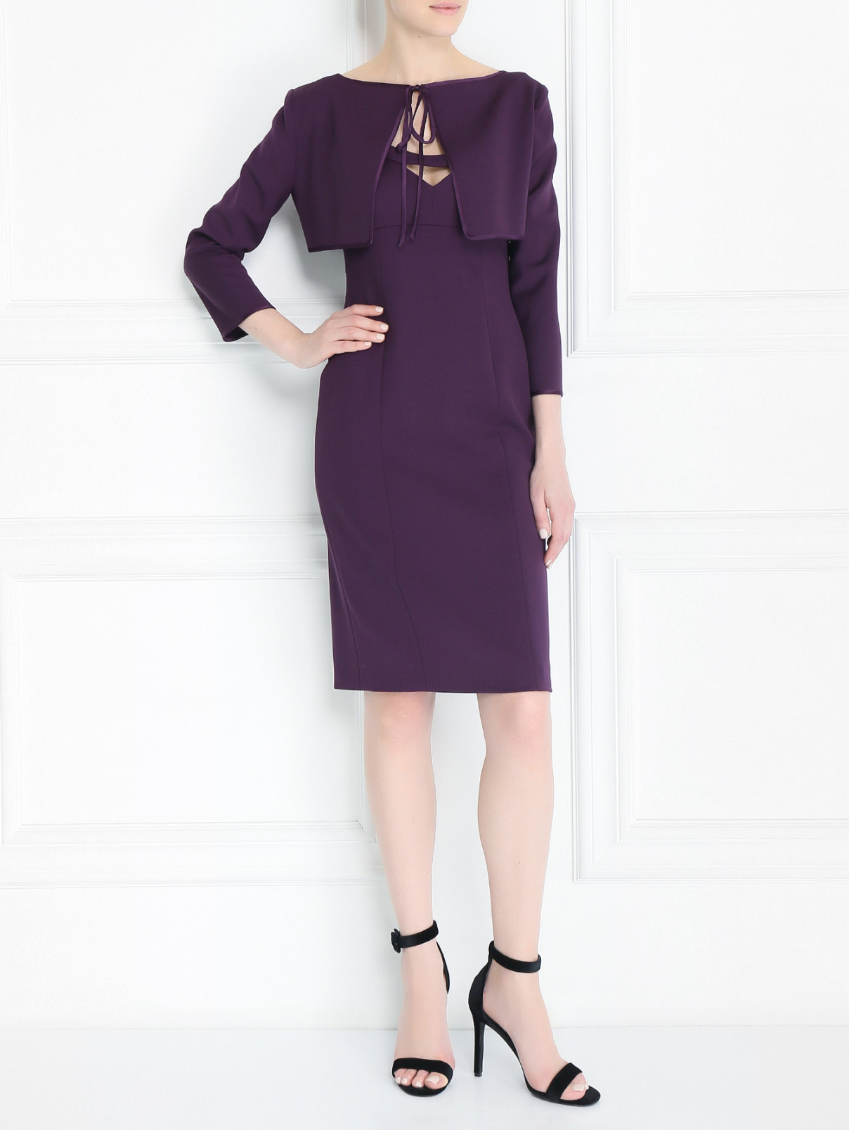Платье-мини из шерсти с рукавами 3/4 Alberta Ferretti  –  Модель Общий вид  – Цвет:  Фиолетовый
