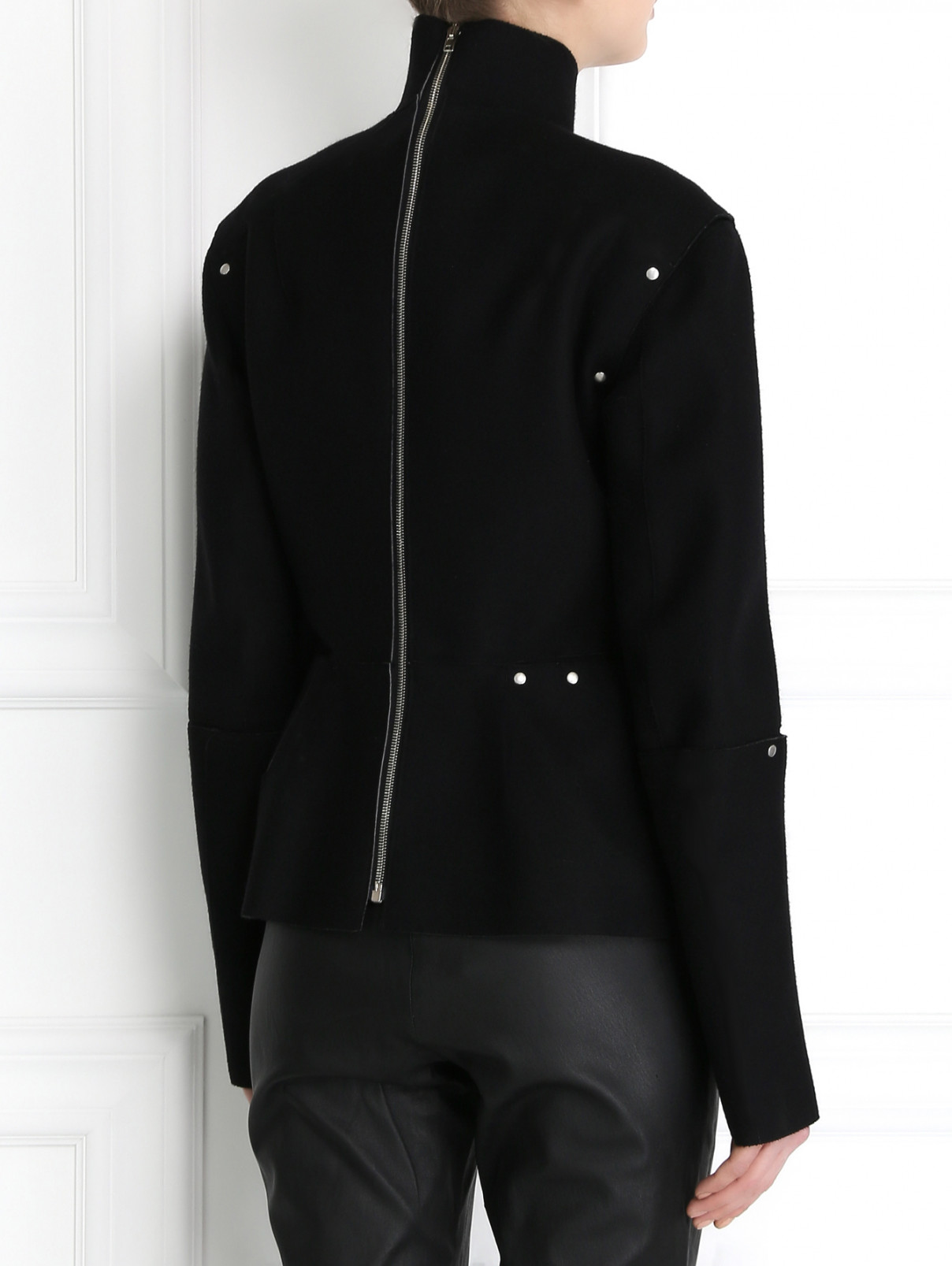 Топ из шерсти с отстегивающимися рукавами и баской Jean Paul Gaultier  –  Модель Верх-Низ1  – Цвет:  Черный
