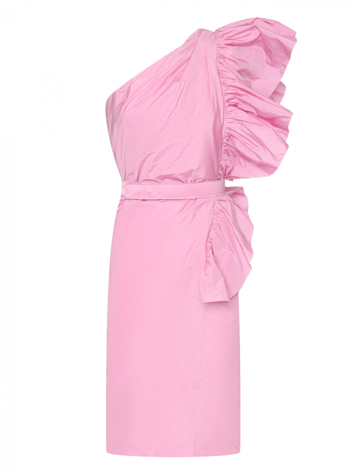 Платье миди с воланом и поясом Max Mara  –  Общий вид  – Цвет:  Розовый