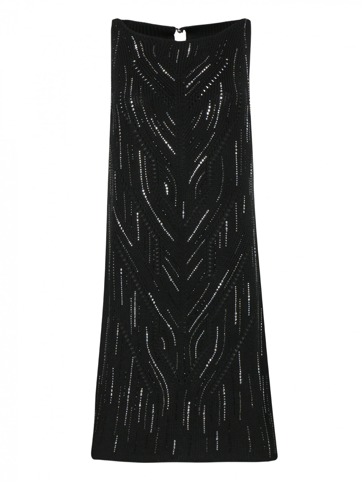 Платье трикотажное из хлопка, декорированное стразами Ermanno Scervino  –  Общий вид  – Цвет:  Черный