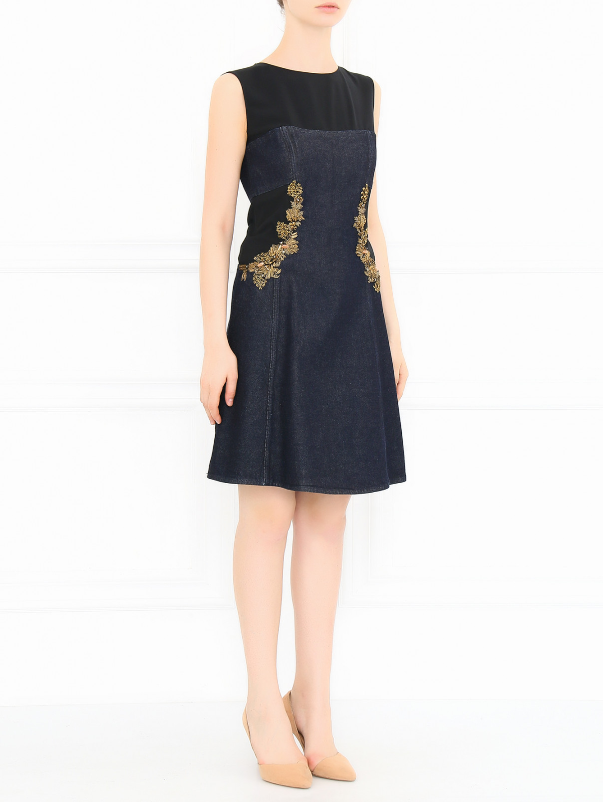 Платье-футляр из хлопка без рукавов Alberta Ferretti  –  Модель Общий вид  – Цвет:  Синий