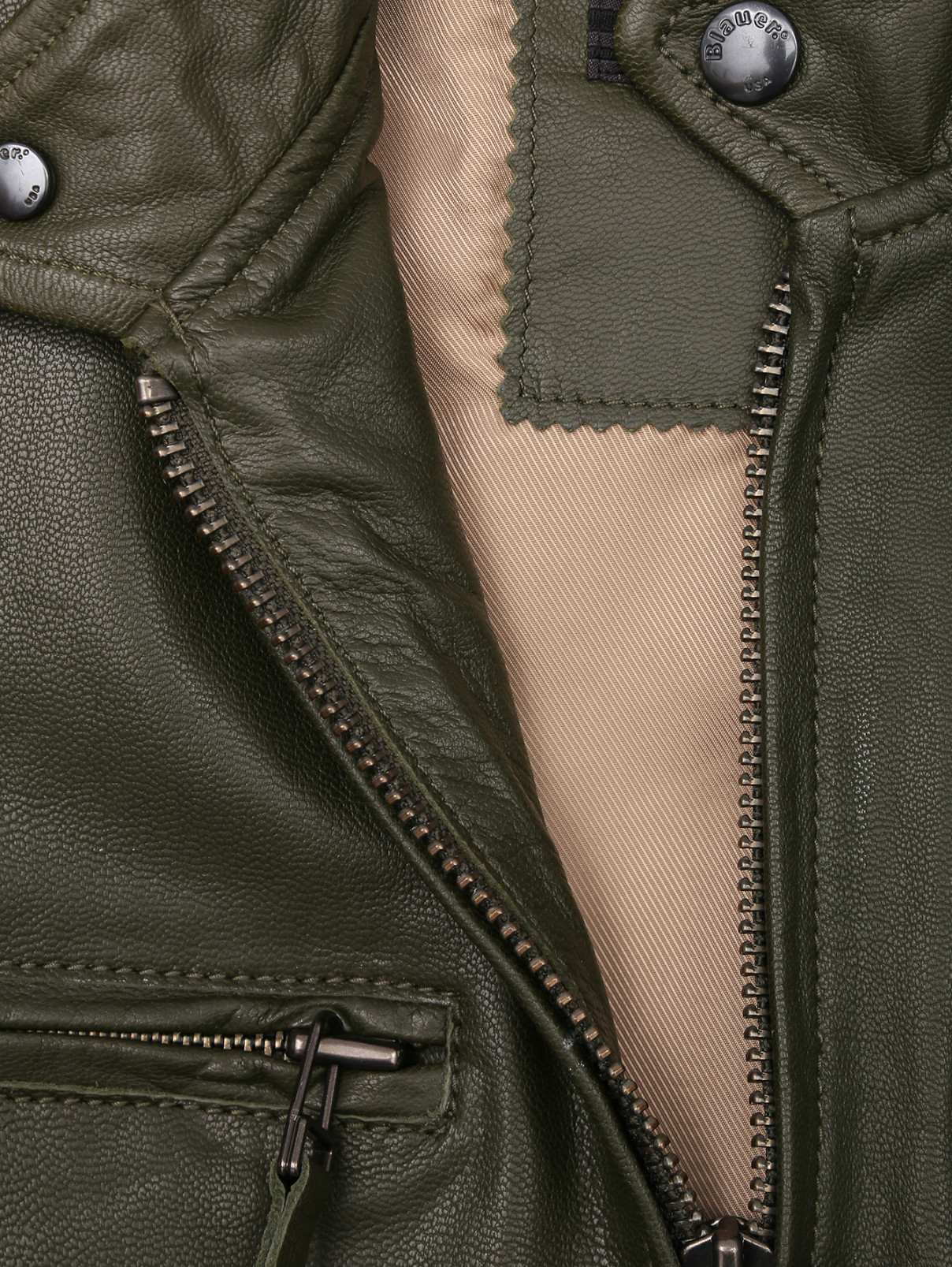 Куртка из кожи на молнии Blauer  –  Деталь  – Цвет:  Зеленый