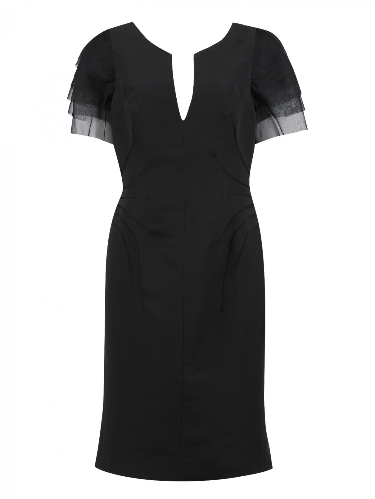 Платье-футляр с короткими рукавами и драпировкой Zac Posen  –  Общий вид  – Цвет:  Черный