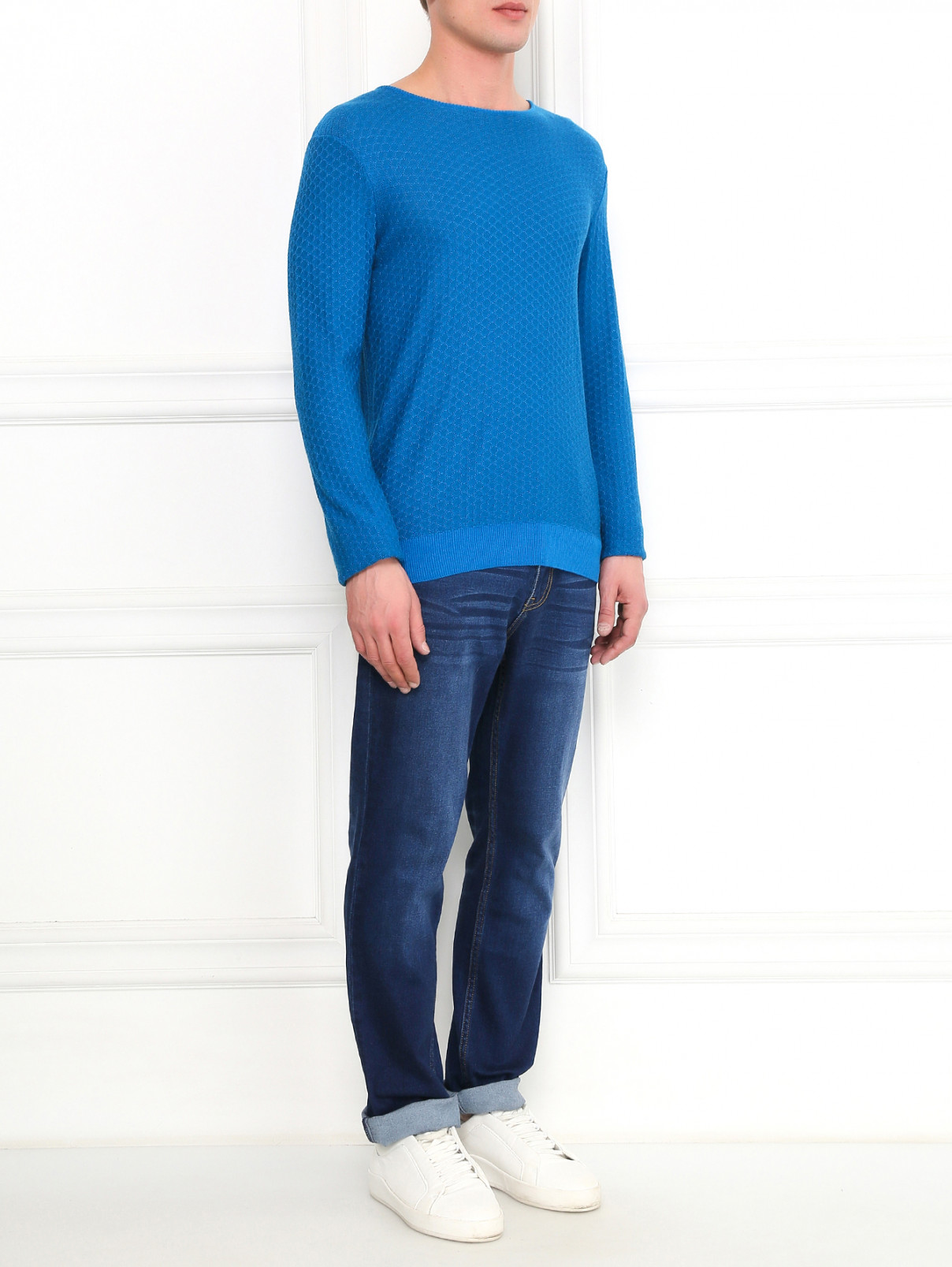 Джемпер с фактурной вязки Emporio Armani  –  Модель Общий вид  – Цвет:  Синий