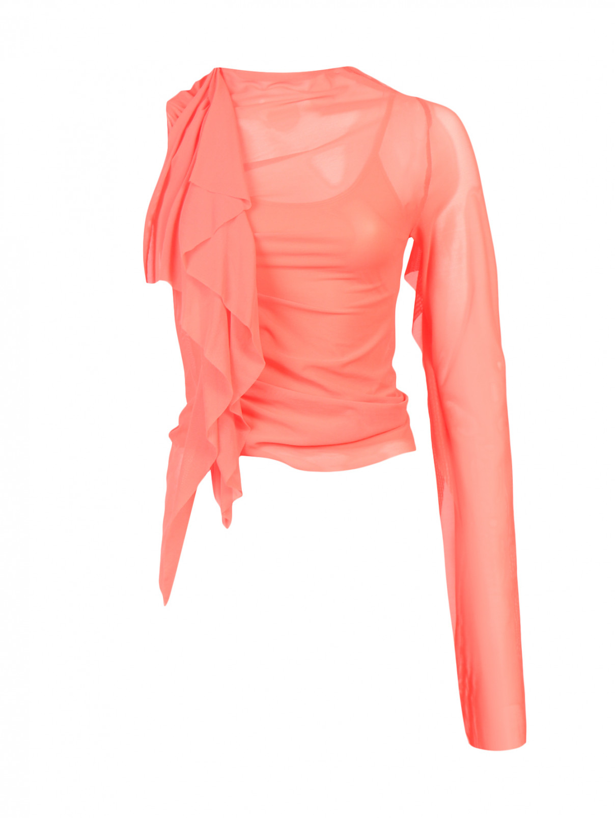 Топ из сетки асимметричного кроя с драпировкой Maison Margiela  –  Общий вид  – Цвет:  Оранжевый