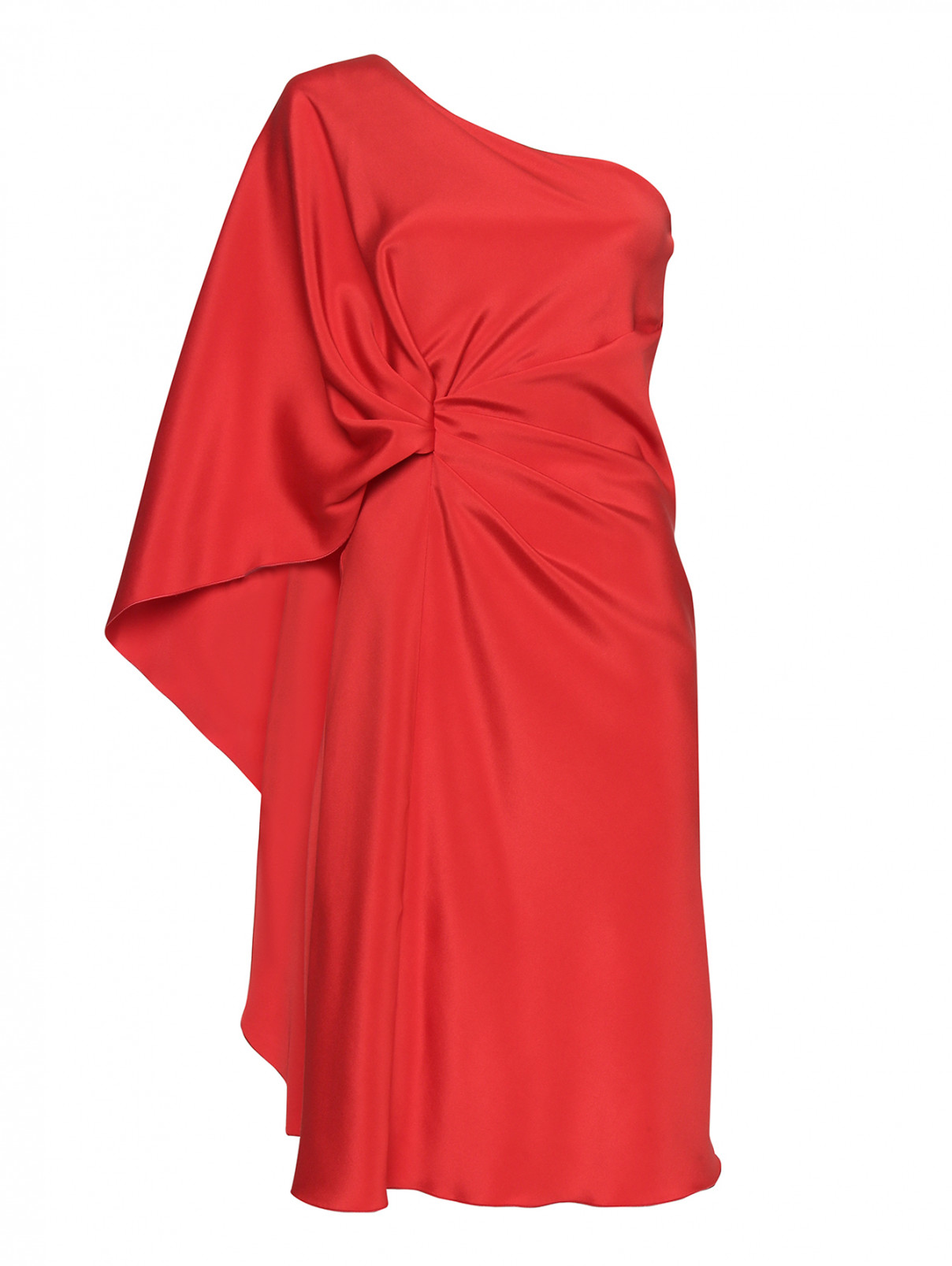 Платье ассиметричное, со сборкой Alberta Ferretti  –  Общий вид  – Цвет:  Красный
