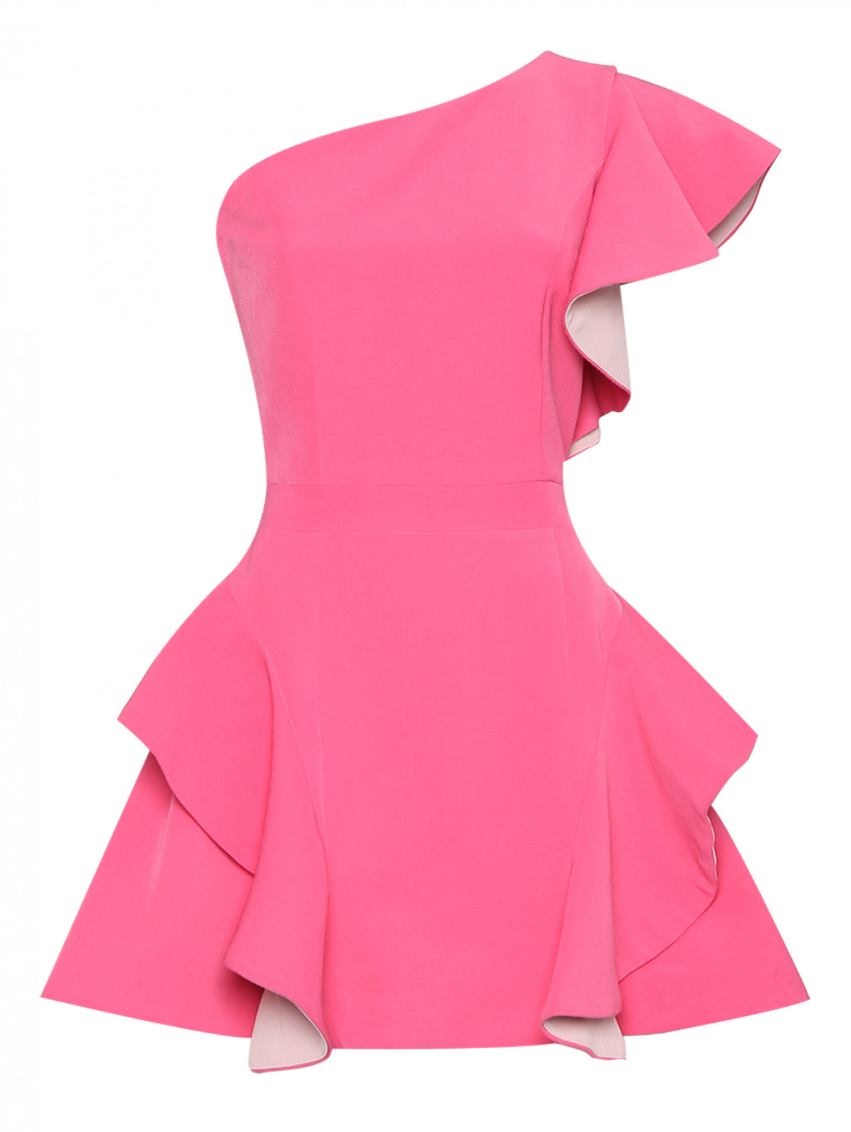Платье асимметричного кроя с воланами Forever Unique  –  Общий вид  – Цвет:  Розовый