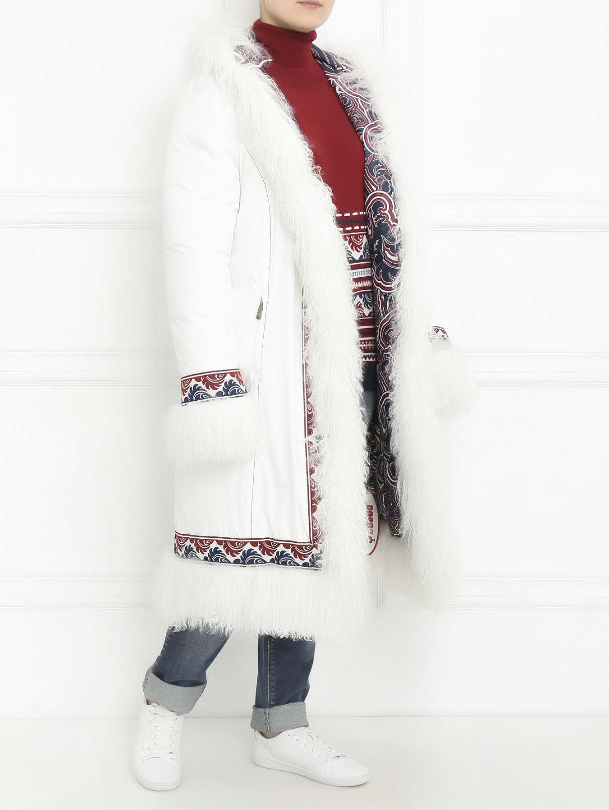Пуховое пальто с отделкой из меха BOSCO  –  Модель Общий вид  – Цвет:  Белый