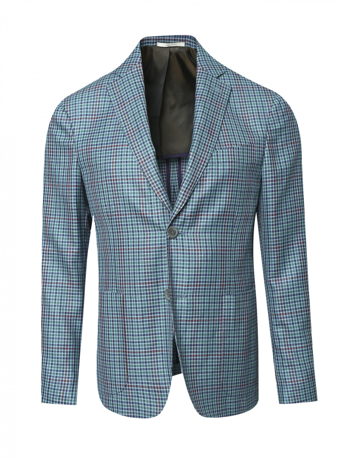 Пиджак однобортный из шерсти и шелка с узором "клетка" Pal Zileri  –  Общий вид  – Цвет:  Синий