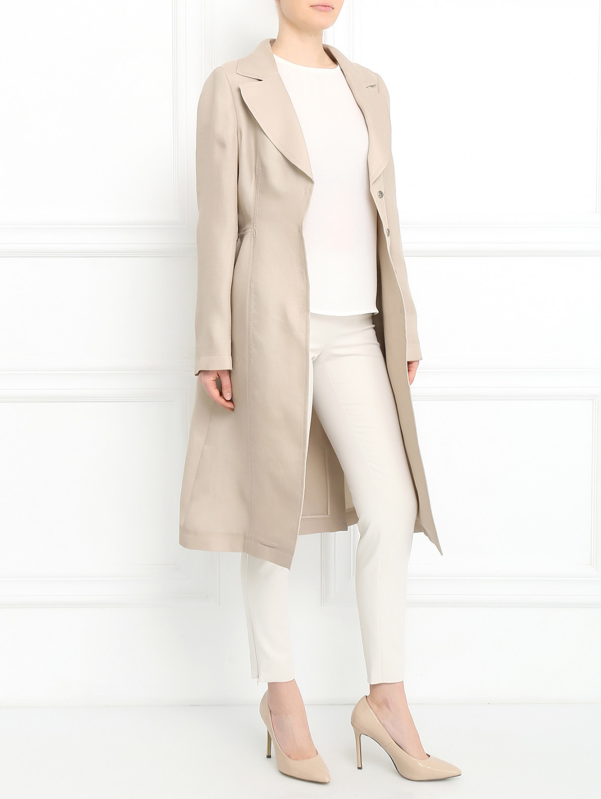 Пальто из шелка Alberta Ferretti  –  Модель Общий вид  – Цвет:  Бежевый