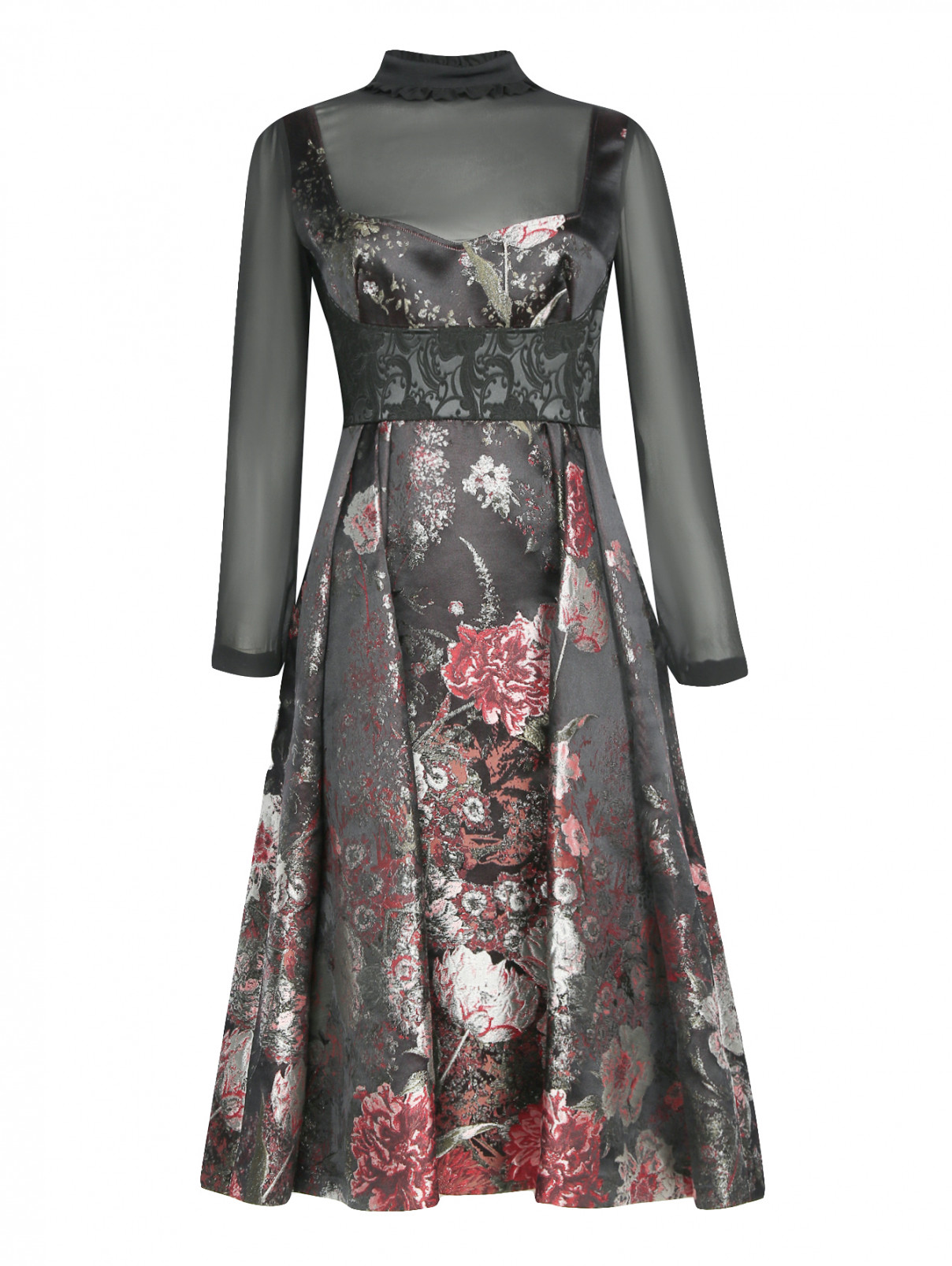 Платье-миди из смешанного шелка с цветочным узором Antonio Marras  –  Общий вид  – Цвет:  Черный