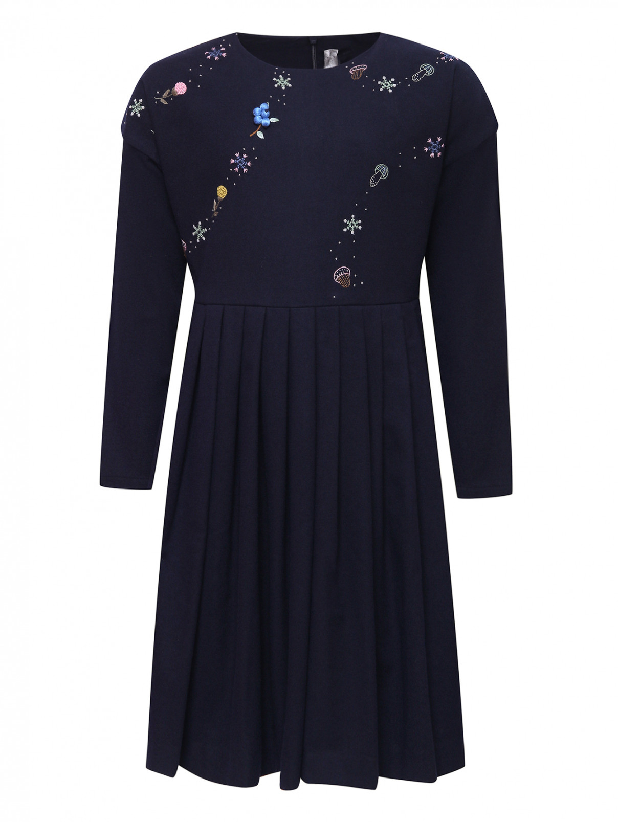 Платье с длинным рукавом и вышивкой Il Gufo  –  Общий вид  – Цвет:  Синий