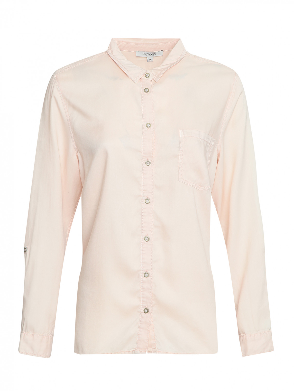 Рубашка на пуговицах с карманом Comma  –  Общий вид  – Цвет:  Розовый
