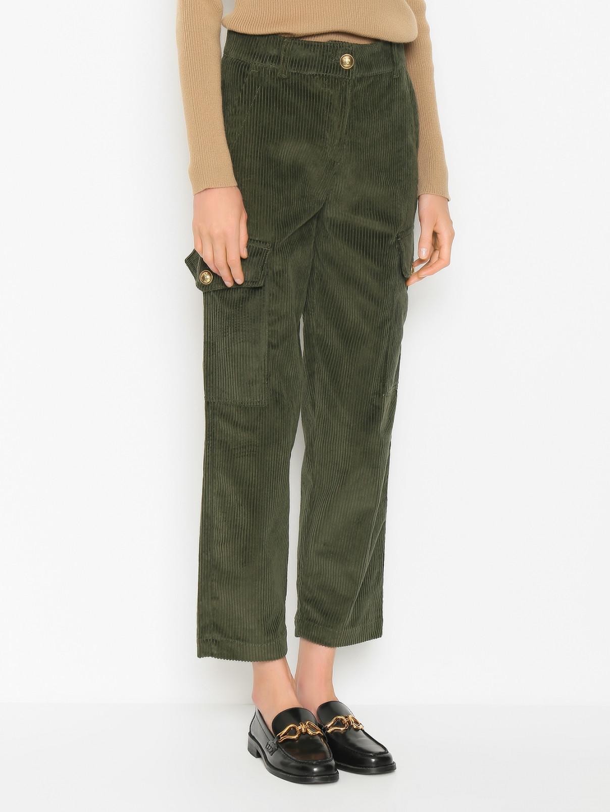 Хлопковые брюки с карманами и поясом сзади Luisa Spagnoli  –  МодельВерхНиз  – Цвет:  Зеленый