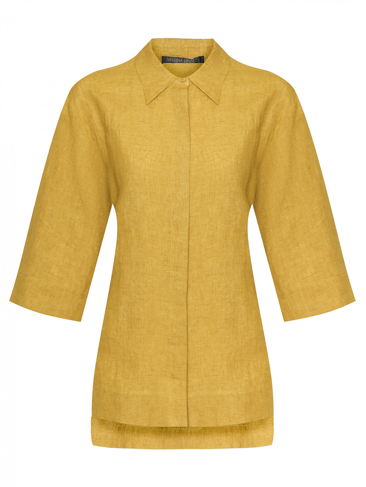Рубашка из льна с разрезами Marina Rinaldi  –  Общий вид  – Цвет:  Оранжевый