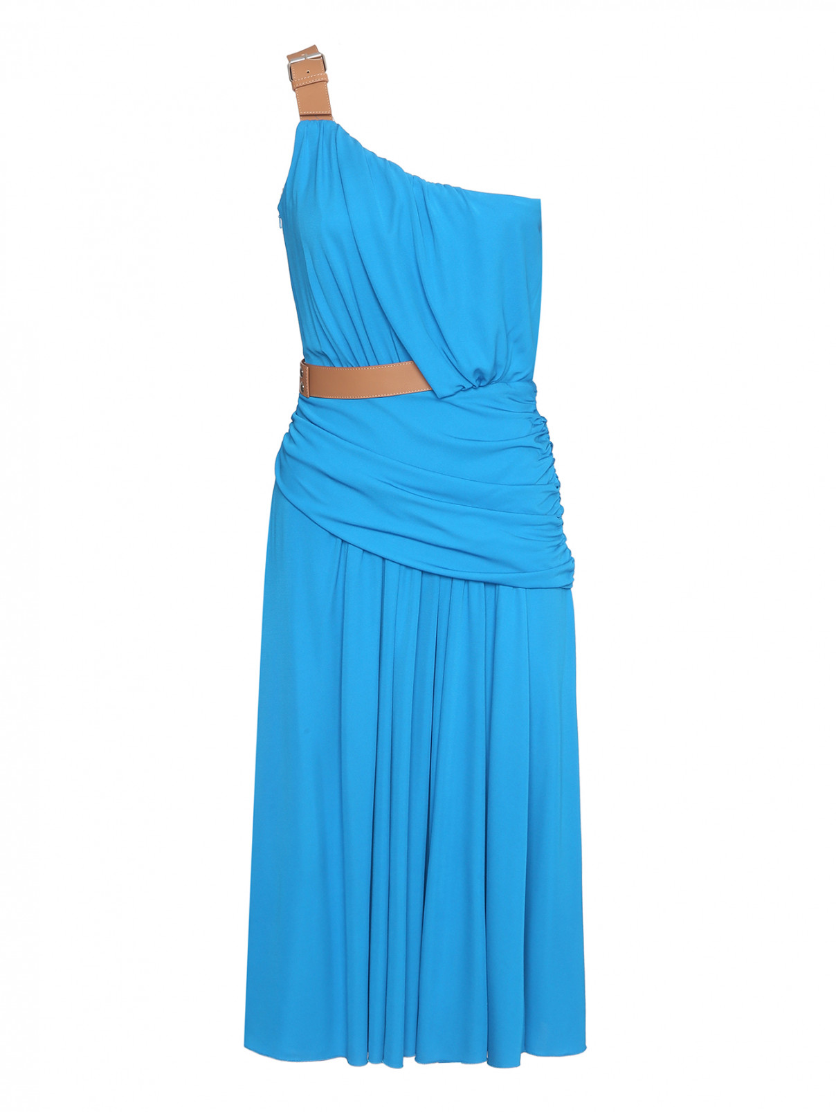 Платье асимметричного кроя с драпировкой Alberta Ferretti  –  Общий вид  – Цвет:  Синий