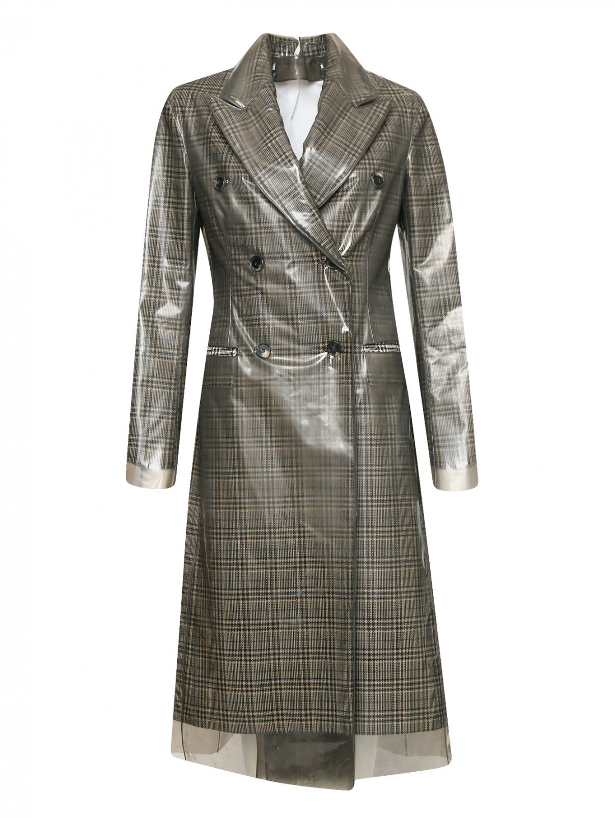 Двубортное пальто из шерсти и винила с узором Calvin Klein 205W39NYC  –  Общий вид  – Цвет:  Узор