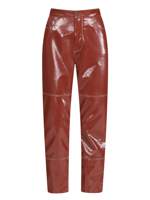 Однотонные брюки с контрастной строчкой - Общий вид