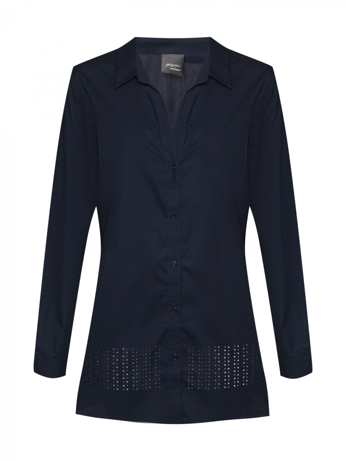 Блуза из хлопка с V-образным вырезом Persona by Marina Rinaldi  –  Общий вид  – Цвет:  Синий