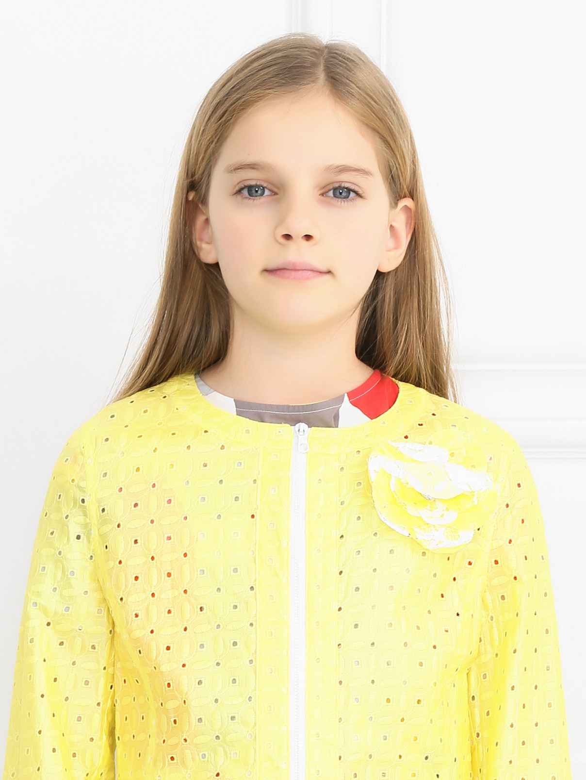 Жакет из фактурного хлопка с цветком Simonetta  –  МодельОбщийВид1  – Цвет:  Желтый