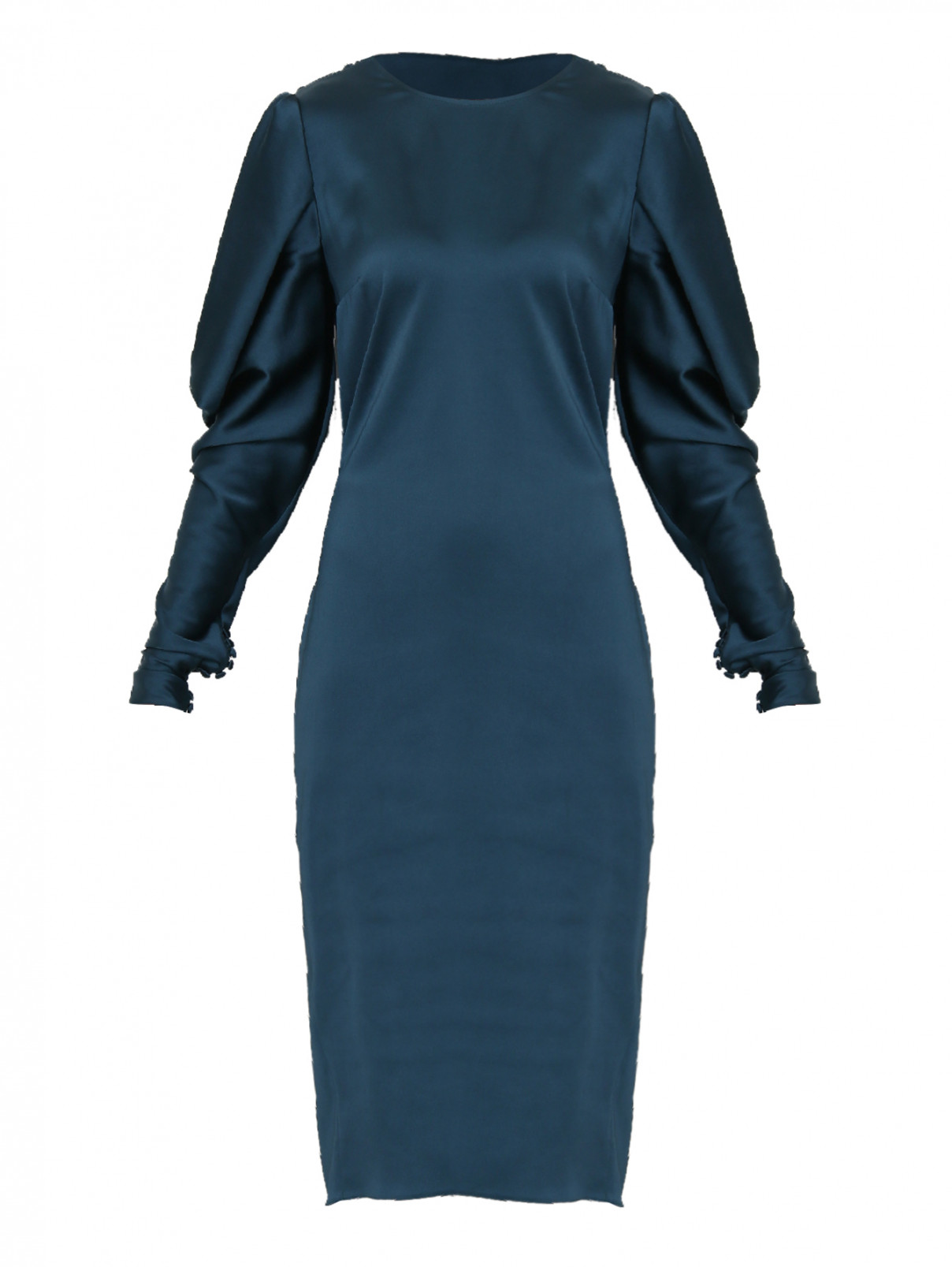 платье-миди с декоративными складками на спинке Rhea Costa  –  Общий вид  – Цвет:  Синий