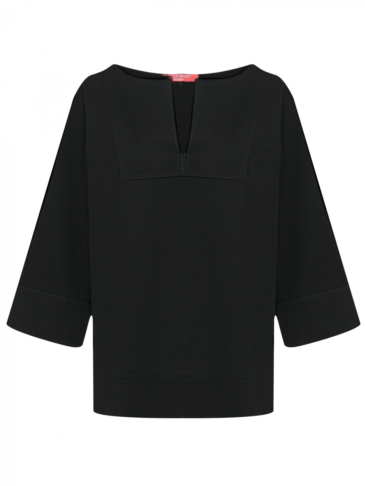 Трикотажная блуза свободного кроя Marina Rinaldi  –  Общий вид  – Цвет:  Черный