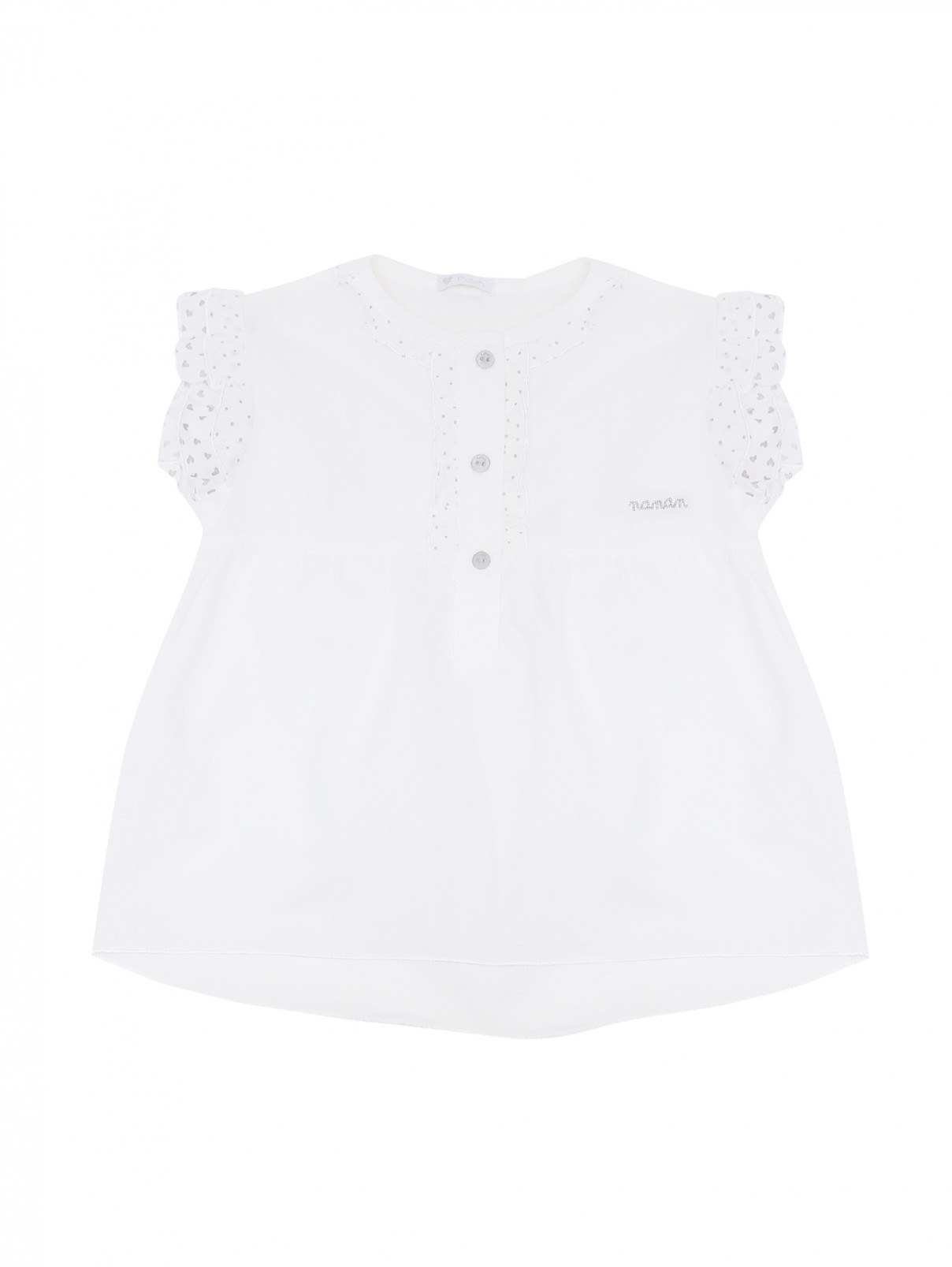 блузка хлопковая на пуговицах Nanan  –  Общий вид  – Цвет:  Белый