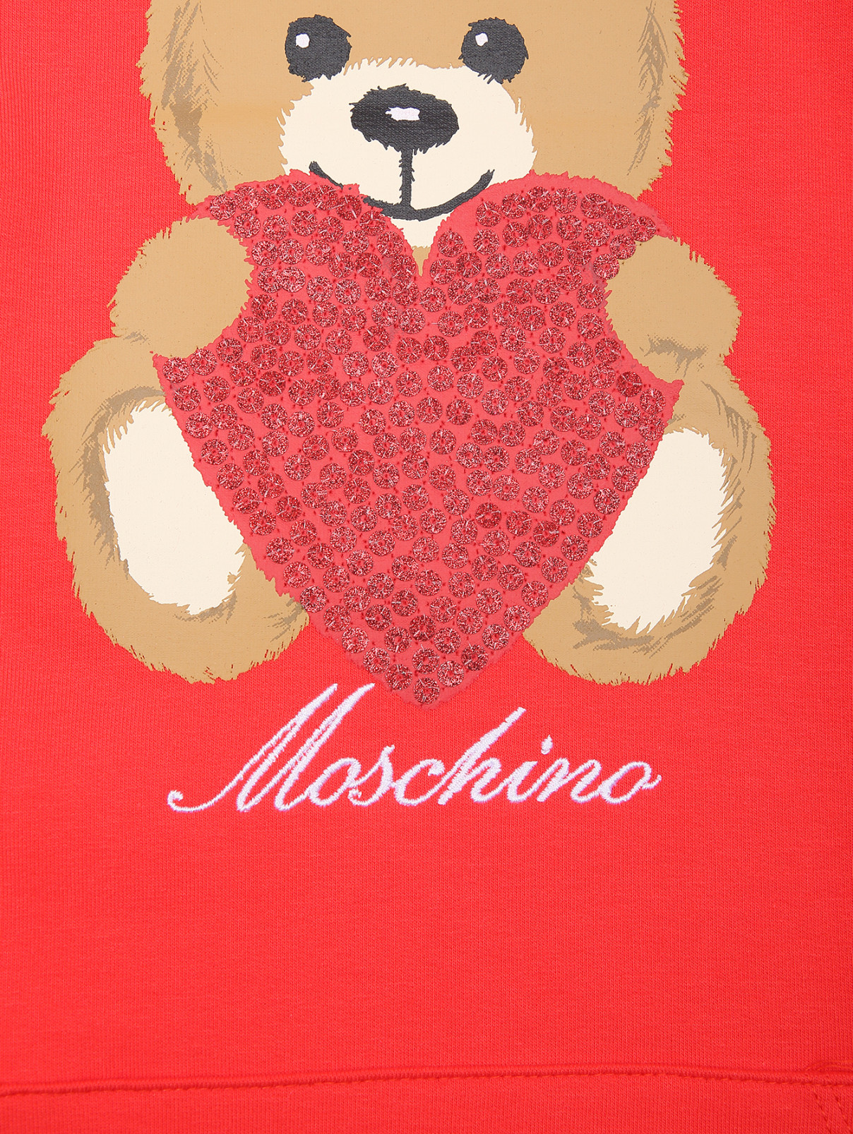 Платье из хлопка декорированное принтом с пайетками Moschino  –  Деталь1  – Цвет:  Красный