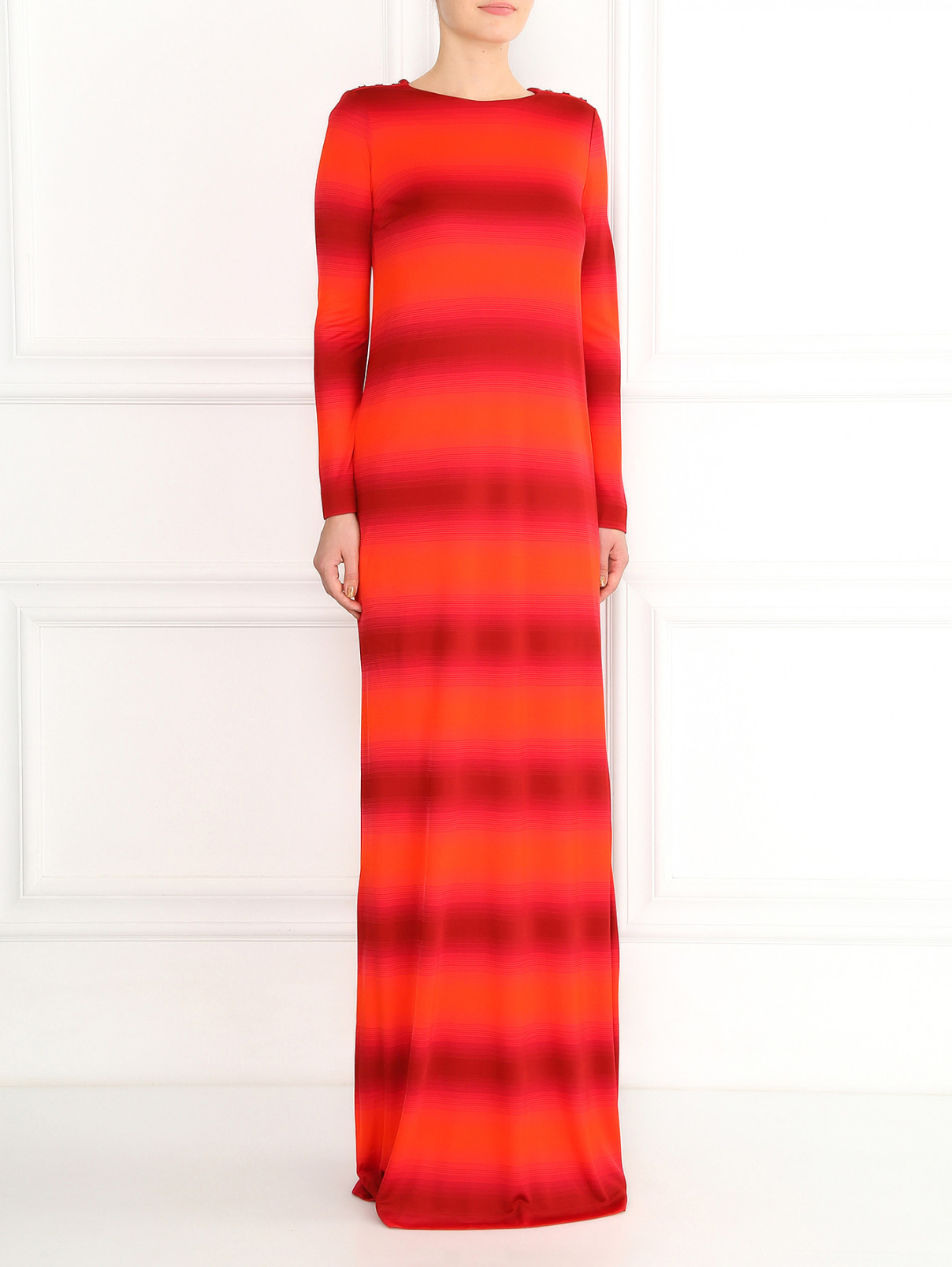 Трикотажное платье-макси с узором "полоска" Chapurin  –  Модель Общий вид  – Цвет:  Красный