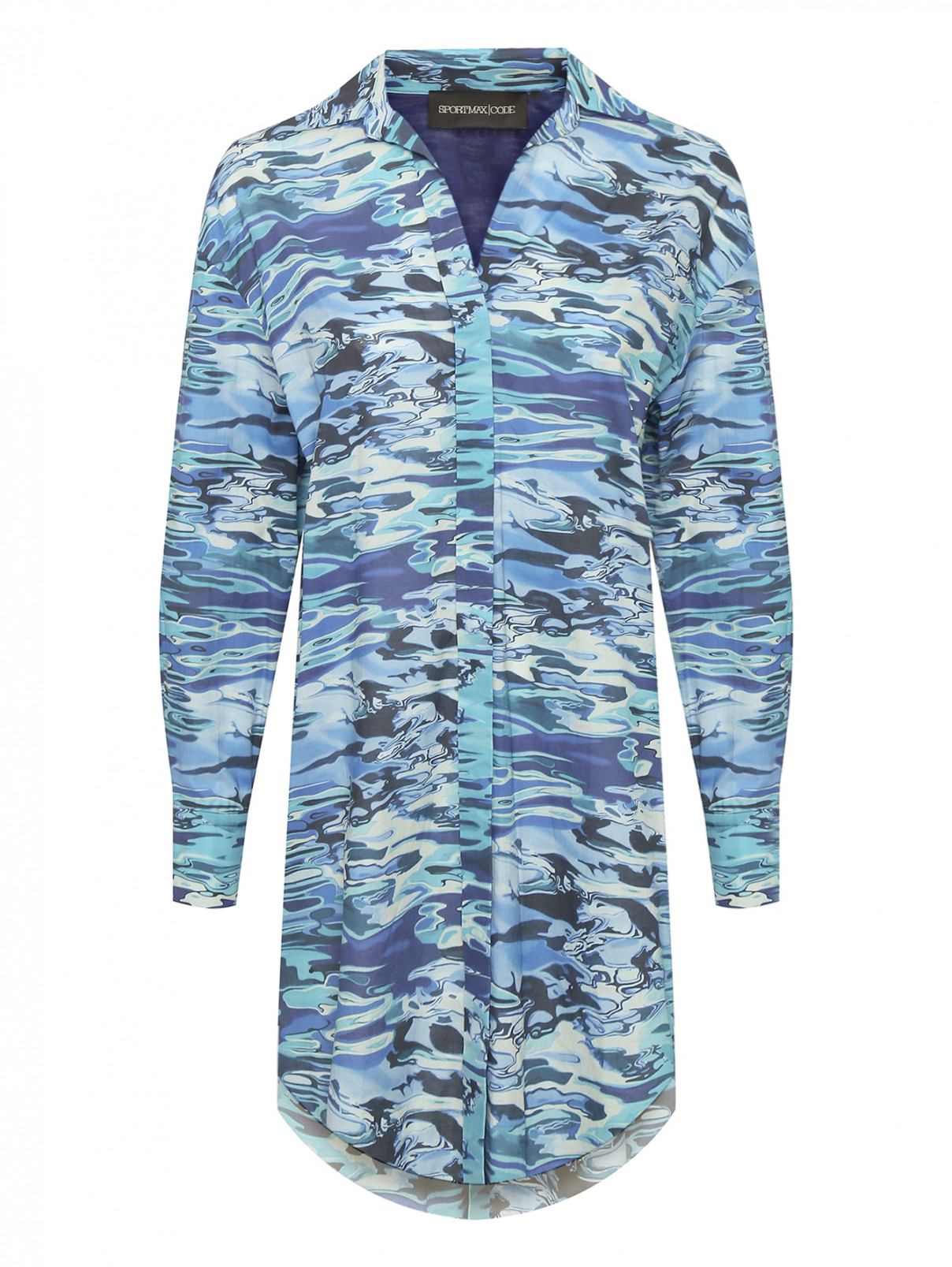 Платье из хлопка с узором Sportmax Code  –  Общий вид  – Цвет:  Синий