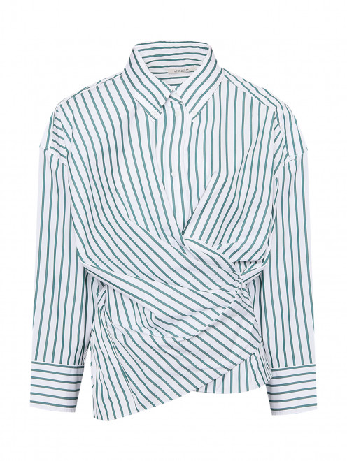 Блуза из хлопка с узором полоска - Общий вид