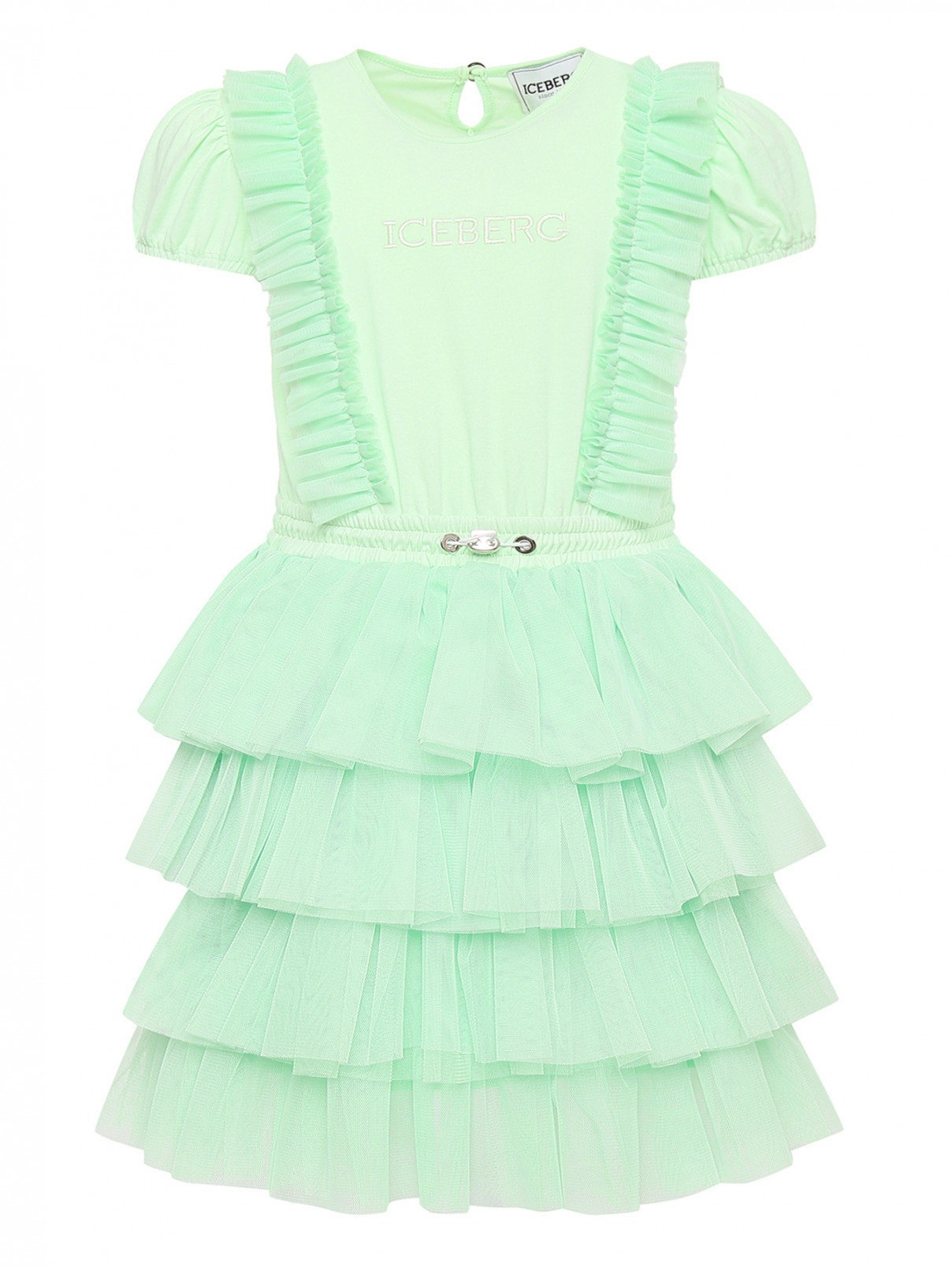 Платье из трикотажа с сеткой Iceberg  –  Общий вид  – Цвет:  Зеленый