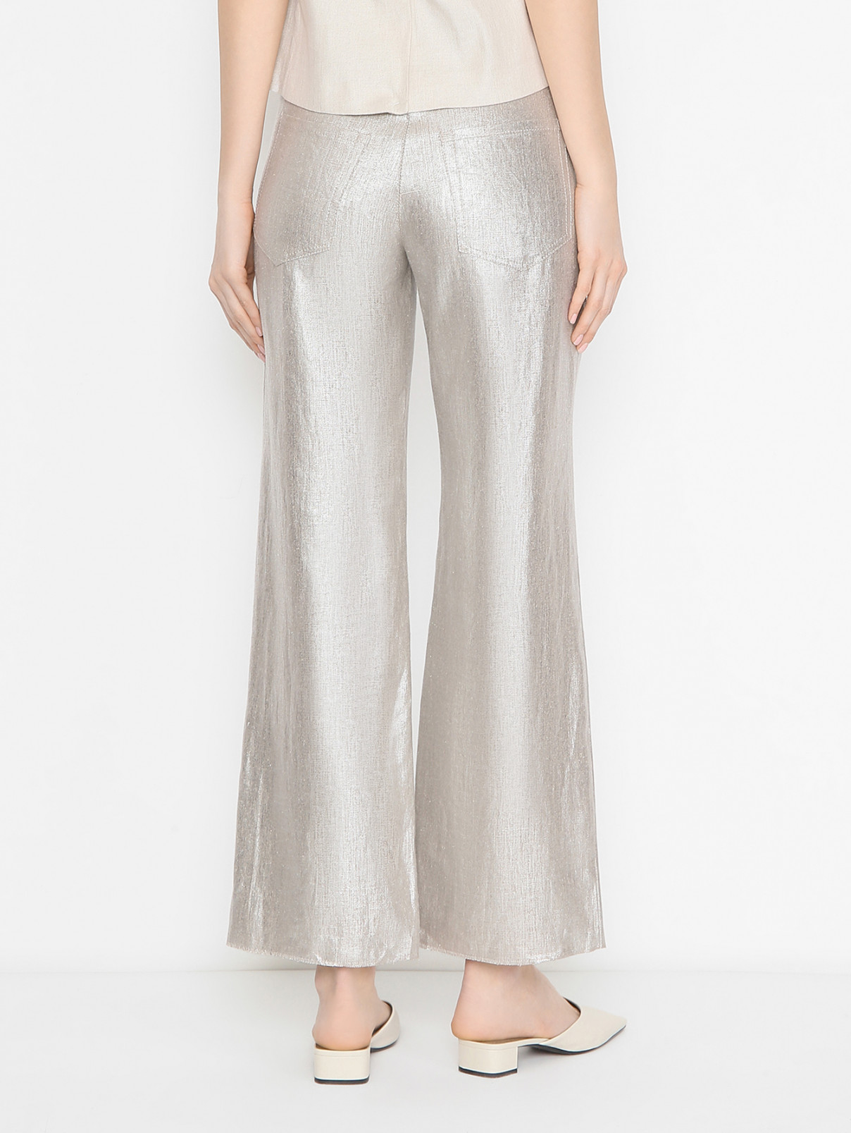 Брюки из льна с металлическим блеском Max Mara  –  МодельВерхНиз1  – Цвет:  Бежевый