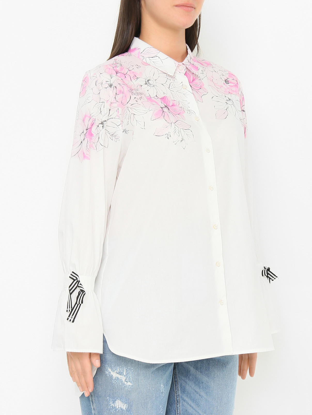 Блуза из хлопка с цветочным узором MARINA SPORT MARINA RINALDI  –  МодельВерхНиз  – Цвет:  Узор